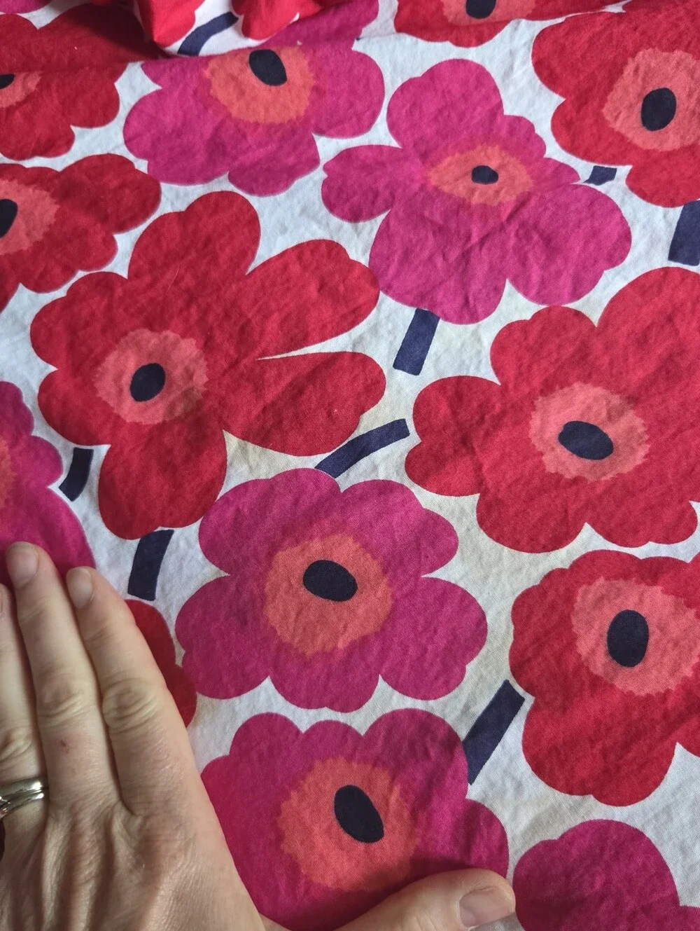 Marimekko Floral Red & Pink Cotton Bedding Fitted Full Sheet Flaw